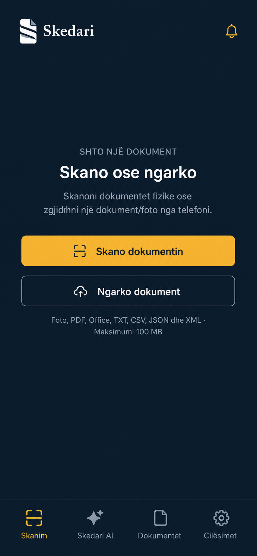 Ekrani real Skano ose ngarko në Skedari Mobile